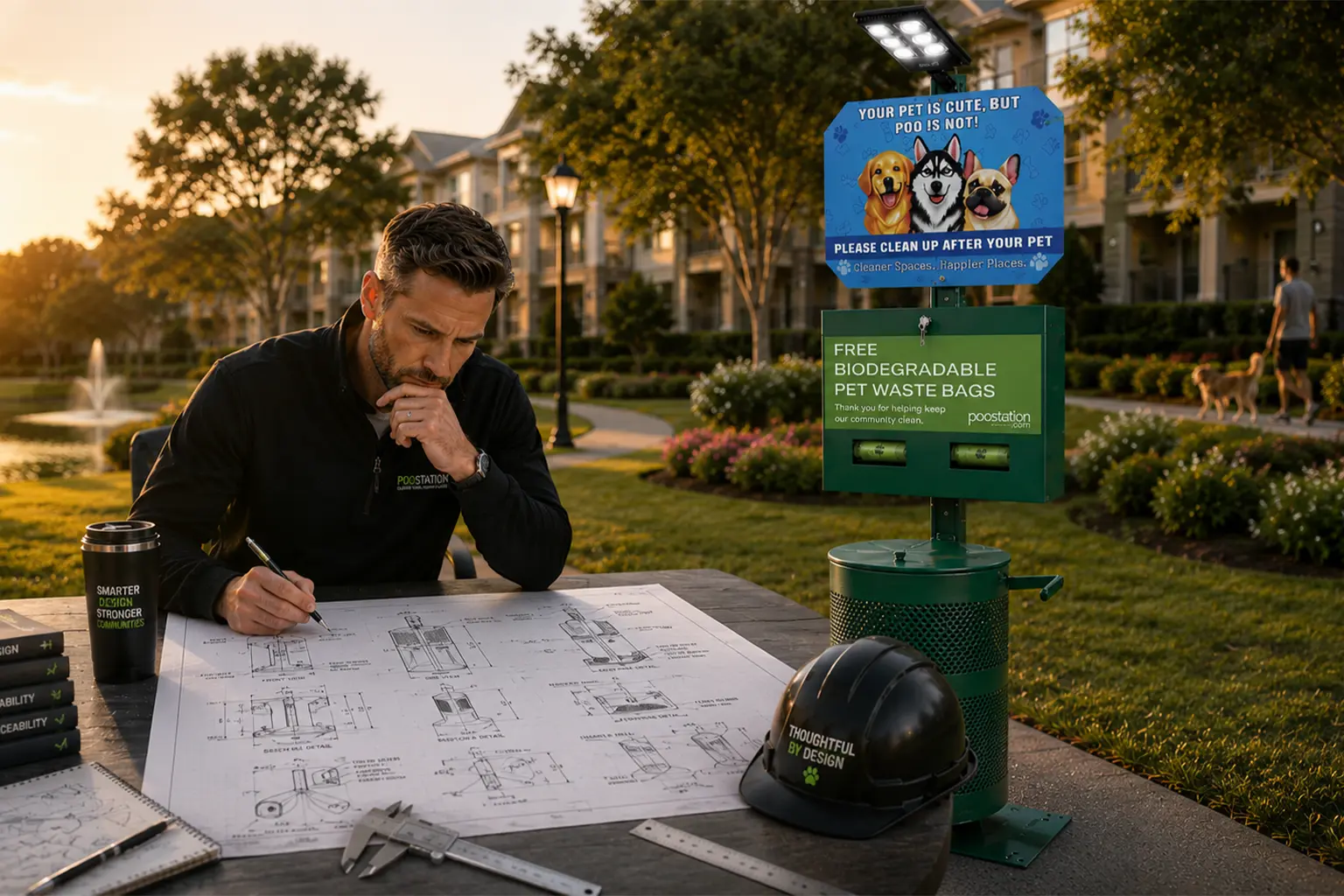 Commercial pet waste station designed for improved sanitation, maintenance, and accessibility.